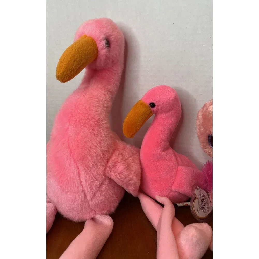 Ty Flamingo Plush 4 Beanie Buddies Babies Boos & Mini Collector's Lot Pinky - Picture 2 of 10